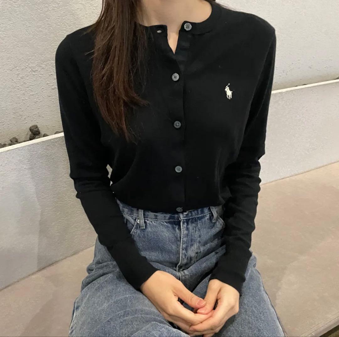 ポロ ラルフローレン ピマコットン カーディガン ブラック 現行QRタグ