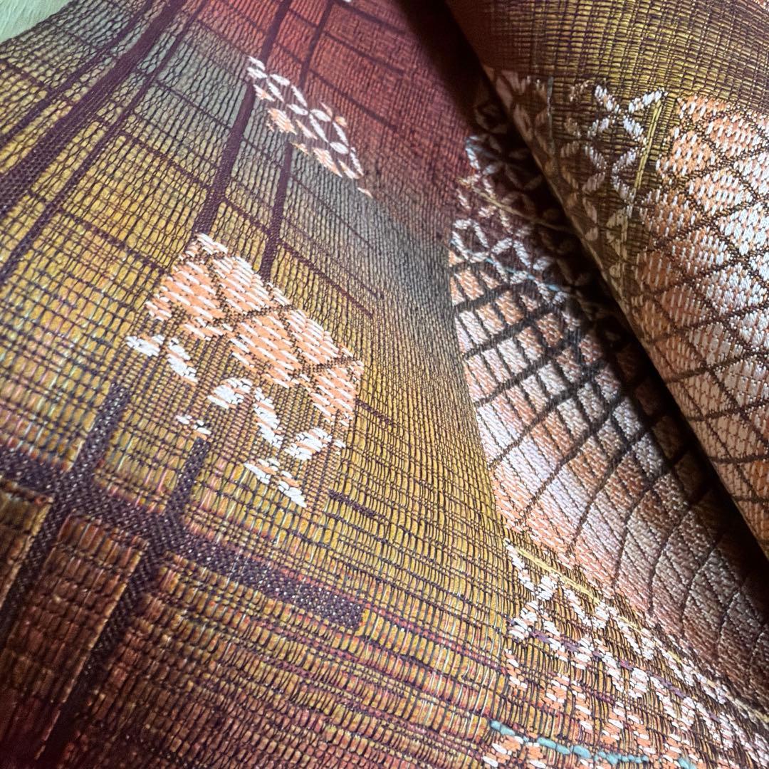 証紙あり　正絹　リバーシブル　本場筑前博多織《源氏香　歌舞伎隈取》