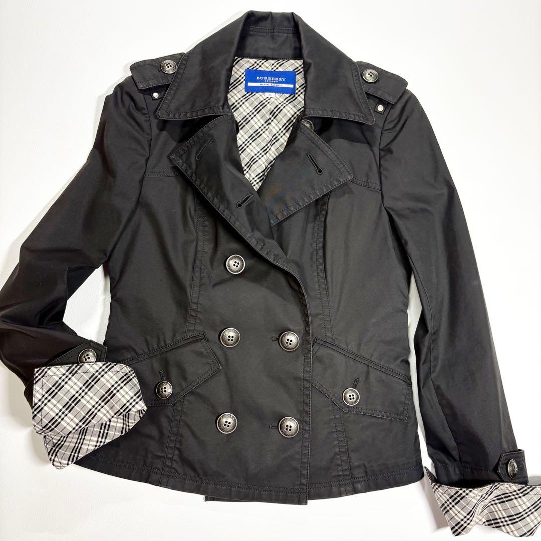 バーバリー ブルーレーベル ショートトレンチコート 銀ボタン チェック