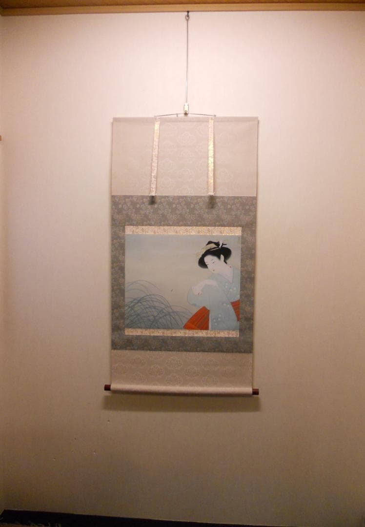 掛け軸 上村松園 『 新蛍 』 美人画 名品 複製 希少 茶道具 掛軸 新品
