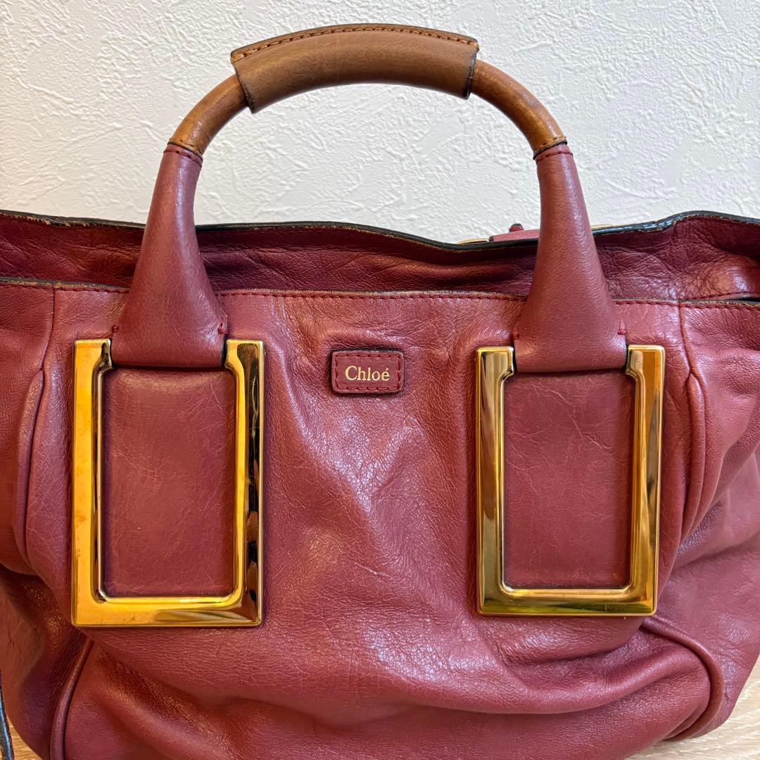 Chloe エテル ハンドバッグ レザー 赤 ボルドー ショルダー 容量大きめ エイチエス HS 【日本製】 本革 ショルダーバッグ （レッド） -靴