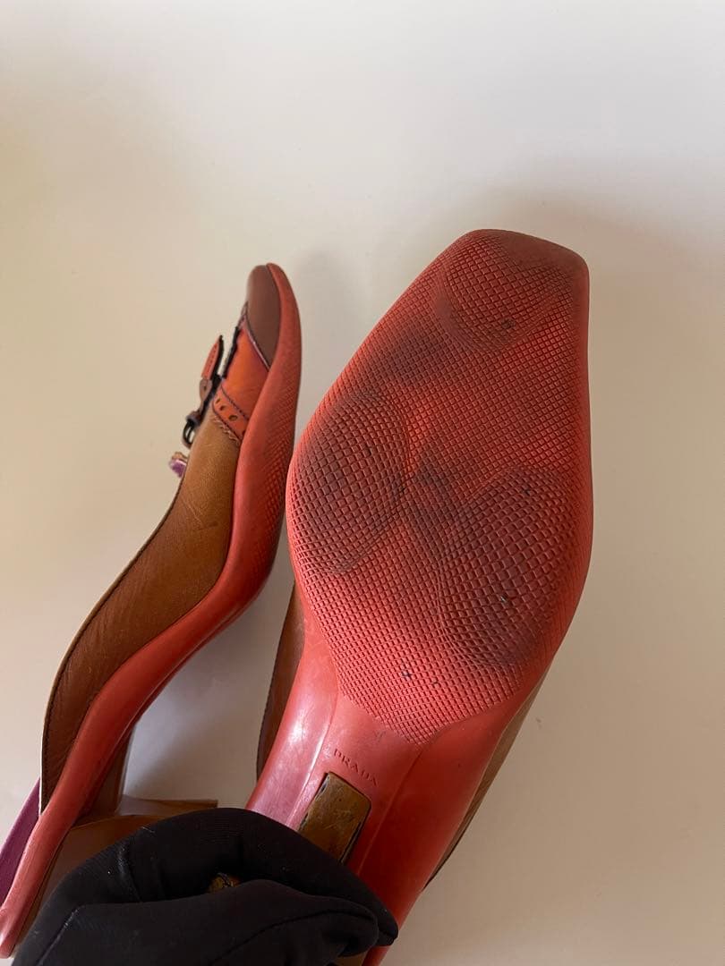 Pradaプラダオープントゥサンダル オレンジブラウン