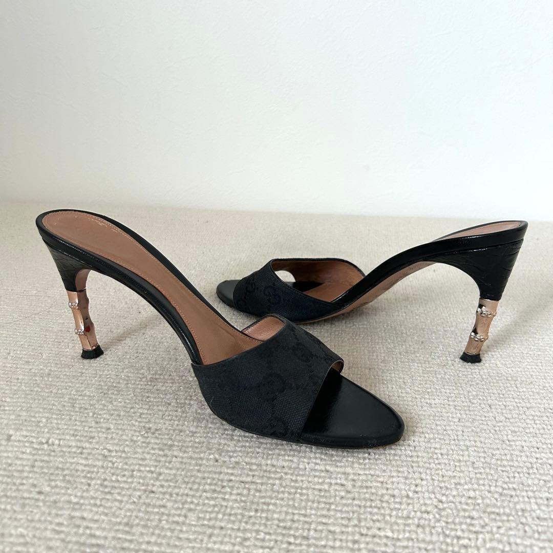 GUCCI グッチ ミュール サンダル ヒール GG 黒 24.5cm