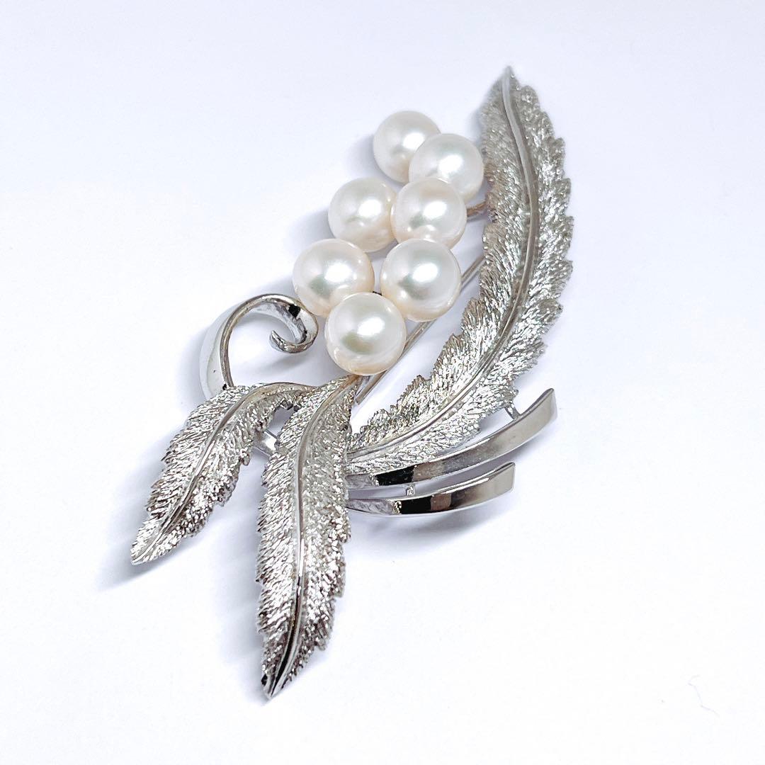 極美品✨MIKIMOTO ミキモト パール ブローチ リーフ シルバ