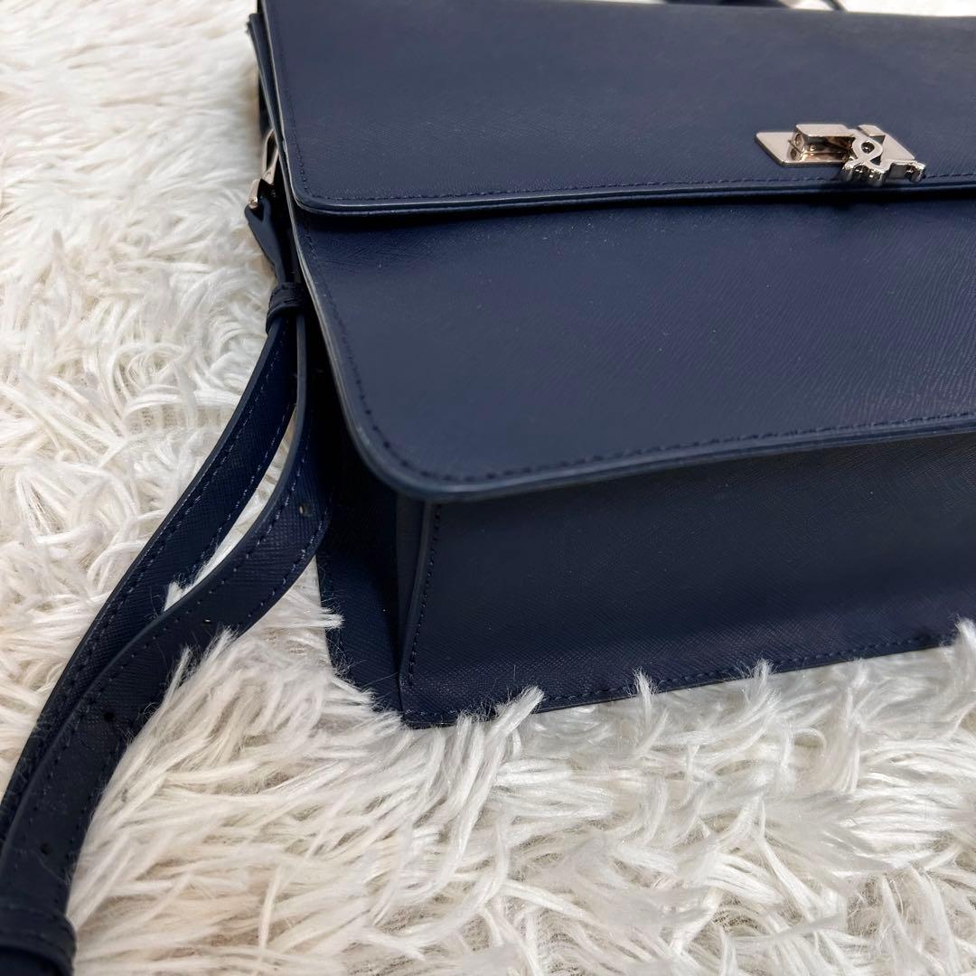 美品 agnes.b アニエスベー 牛革 ネイビー ハンドバッグ ショルダー