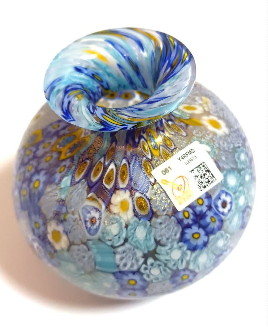【美品】ITALY MURANO ミルフィオリ ベネチアンガラス 金彩 花瓶 ベネチアンガラス ミルフィオリの「アンティーク」の6角の花瓶