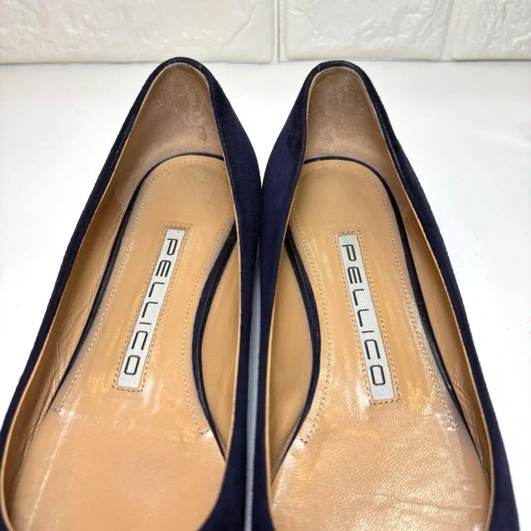 PELLICO ネイビー スエード フラットシューズ 21.5cm