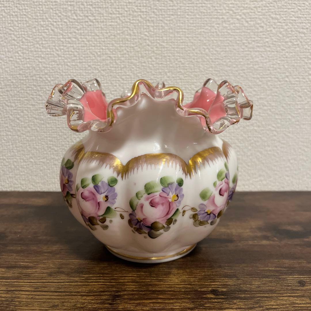 【本日限定価格】フェントン　fenton ハンドペイント　フラワーベース フェントン 花瓶 ガラス瓶 花器 ビンテージ アンティーク Fenton