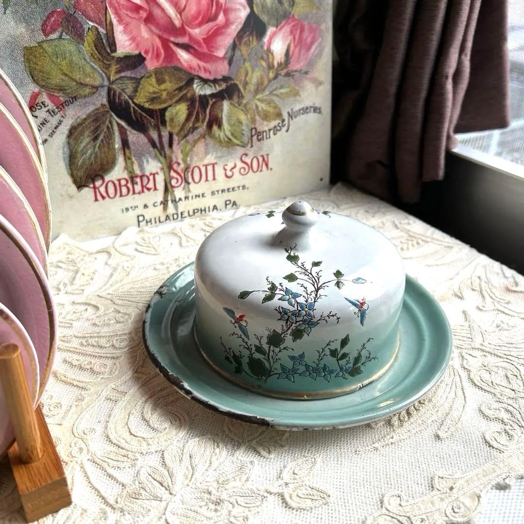 フランスアンティーク　手描きホーローバターポット アンティークホーロー手描きコーヒーポット - アンティークモール