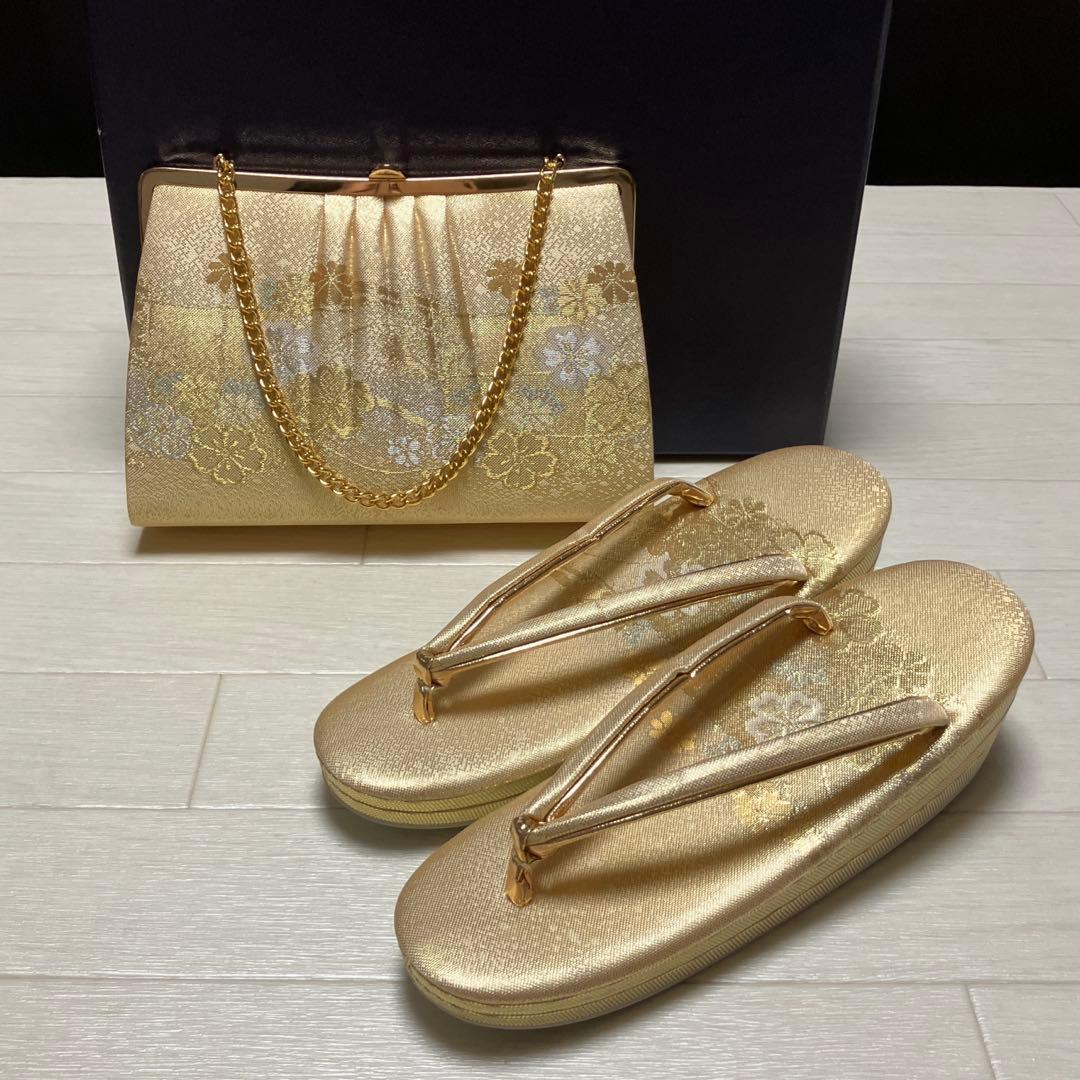 《未使用》佐賀錦　草履バッグセット　礼装　ゴールド