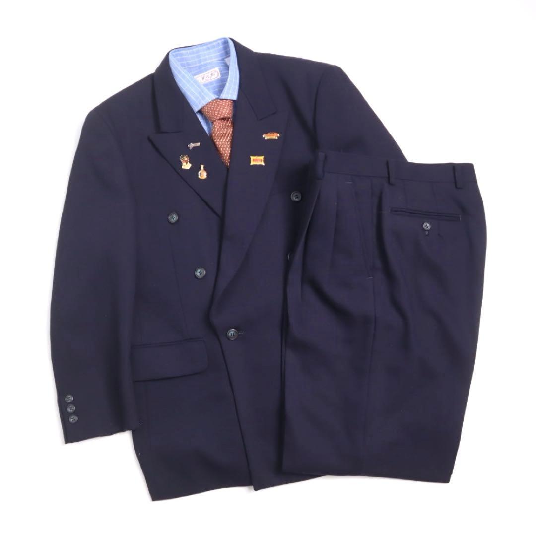 4点セット vintage ダブルジャケット セットアップ ネクタイ イッセイ 4ボタンダブルジャケット【紺ブレザー】【セットアップ着用可