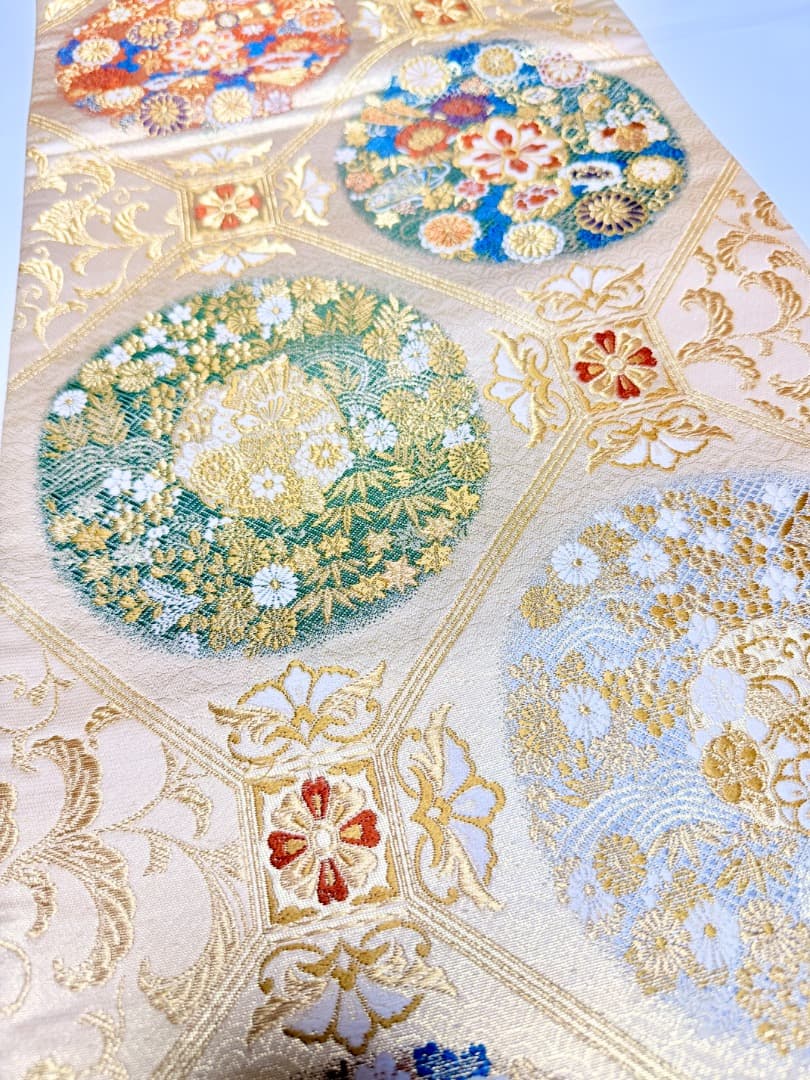 高級 袋帯 正絹 六通柄 花紋様 ゴールド 訪問着 留袖 色無地 約35万円