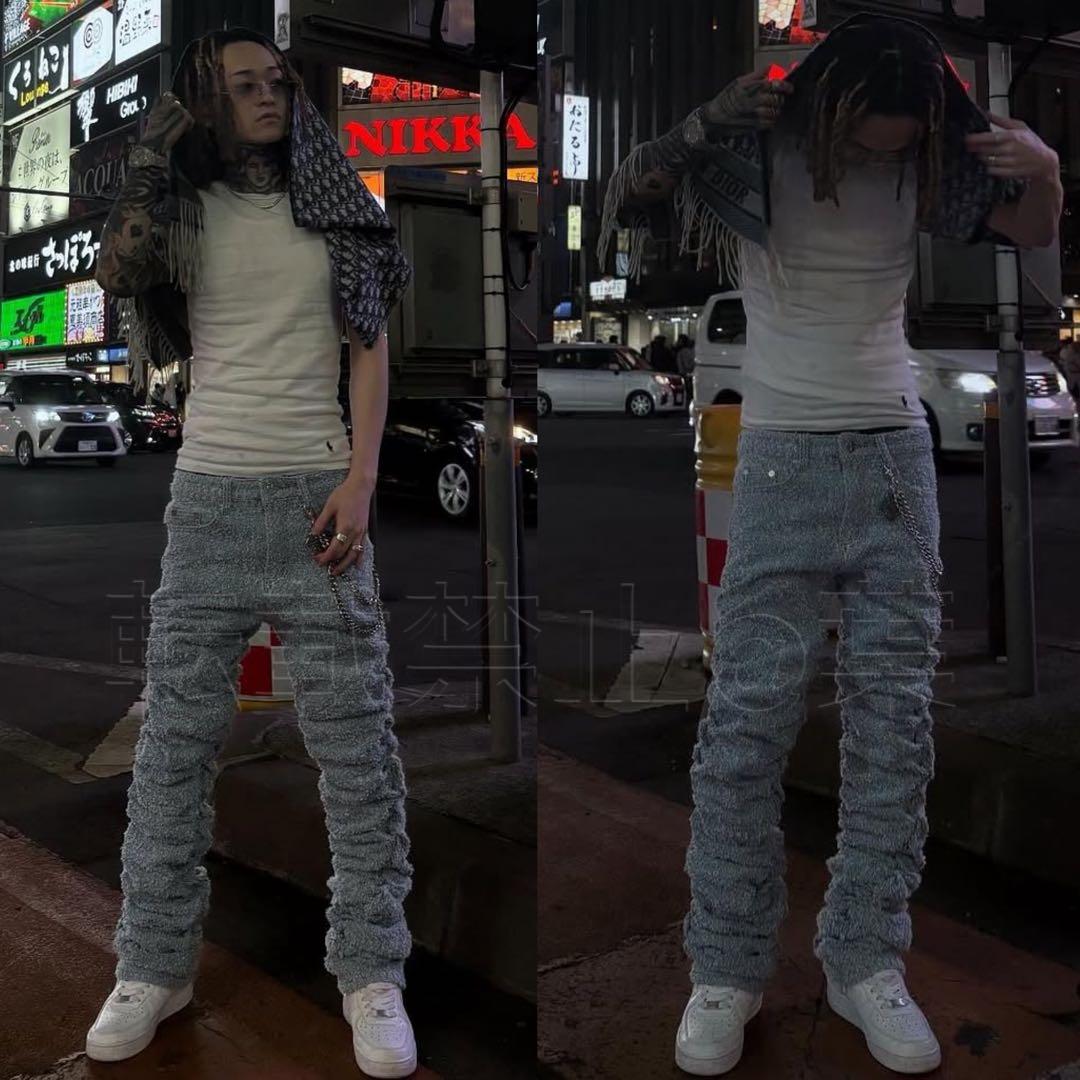 GUAPI グアピ オールブラック スーパースタックチェーンデニム 新品 28