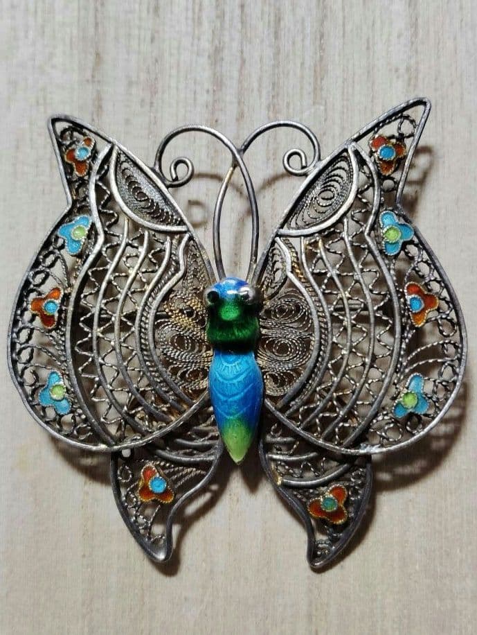 中国七宝 銀線細工 ヴィンテージブローチ 蝶々 - メルカリ