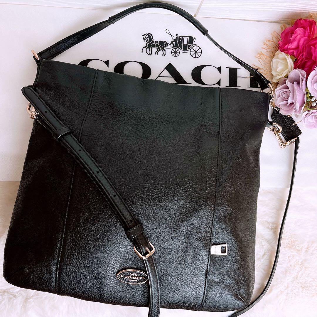 極美品☆COACHコーチ 2wayショルダーバッグ ブラック レザー大容量 A4 COACH（コーチ） バッグ レザー ジョージア サッチェル ロゴ 2WAY