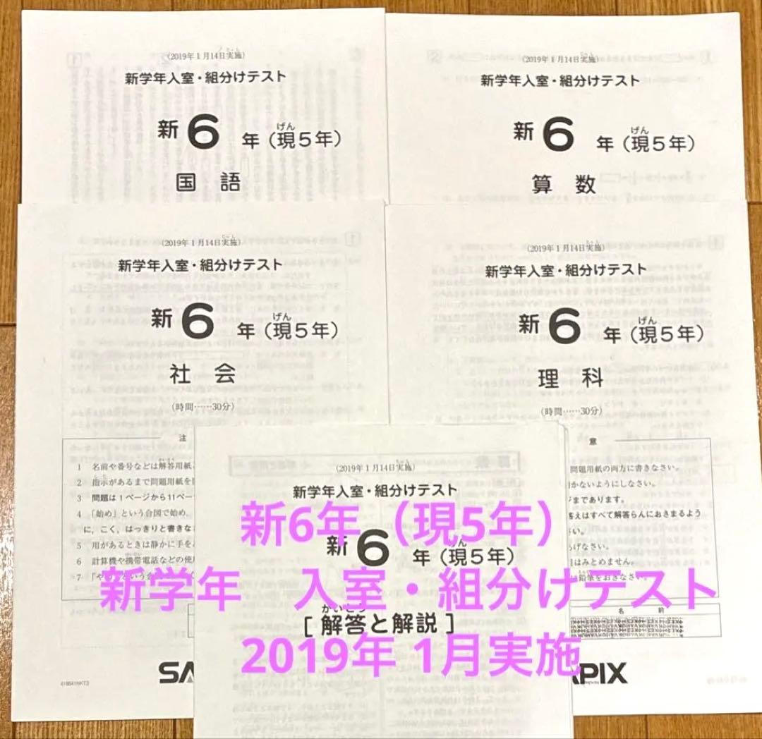 サピックスSAPIX新6年（現5年）2019年1月実施 入室・組分けテスト