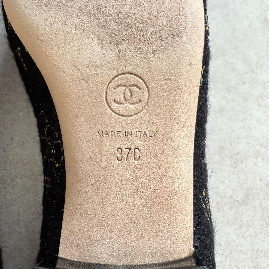 シャネル パンプス ココマーク リボン ツイード 黒 エナメル切替 保存