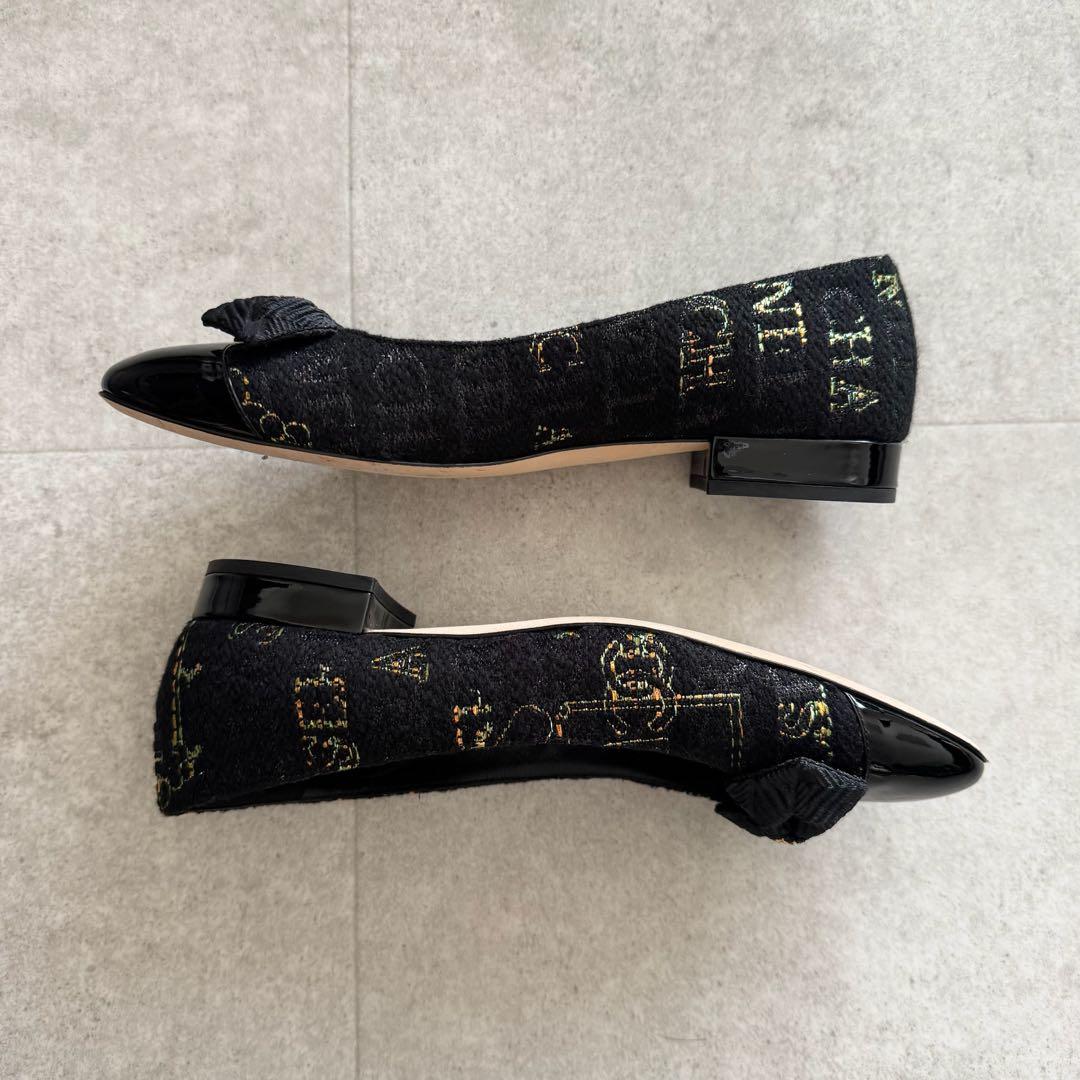 シャネル パンプス ココマーク リボン ツイード 黒 エナメル切替 保存