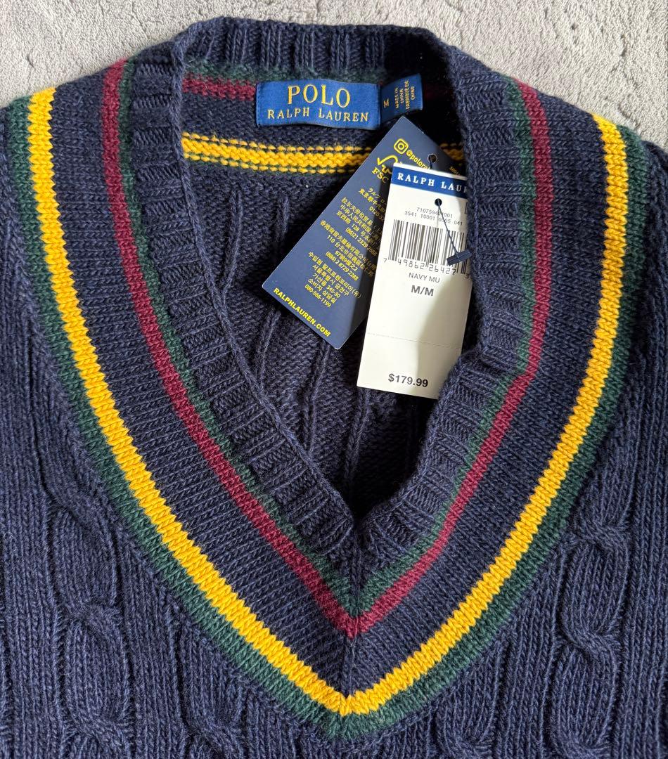 未使用 ラルフローレン チルデンニット M ネイビー 紺色 - メルカリ