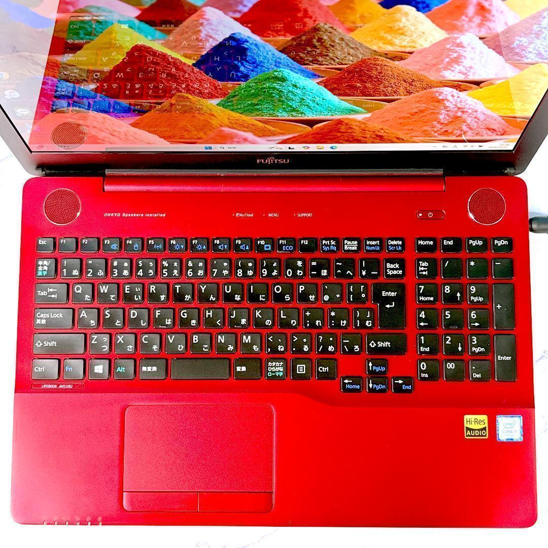 美品レッド！Corei7・メモリ8GB・SSD・ブルーレイ・ノートパソコン