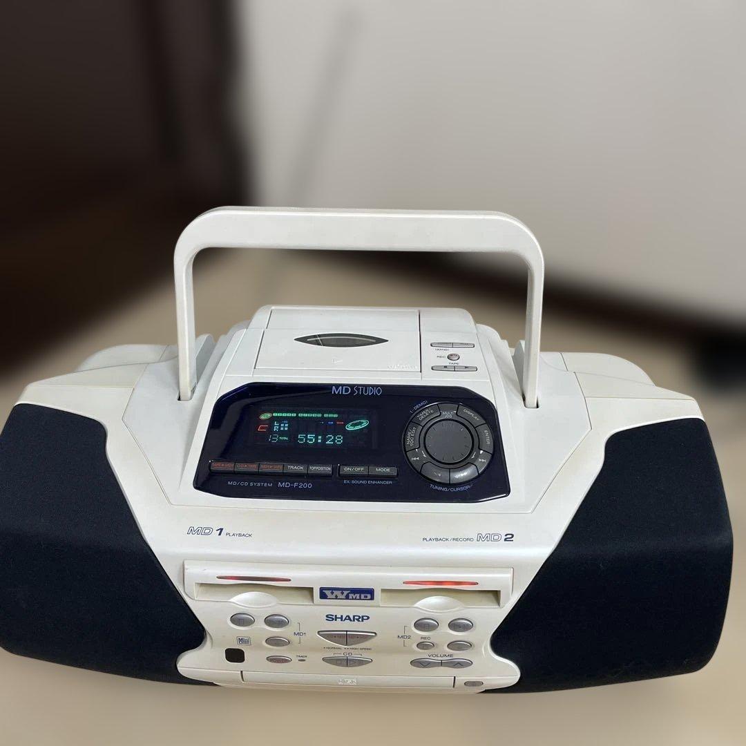 シャープ　MD-F200 MD CD カセットテープ　ダブルMD 再生確認済み ダブルMD/CDラジカセ シャープ MD-F200 - メルカリ