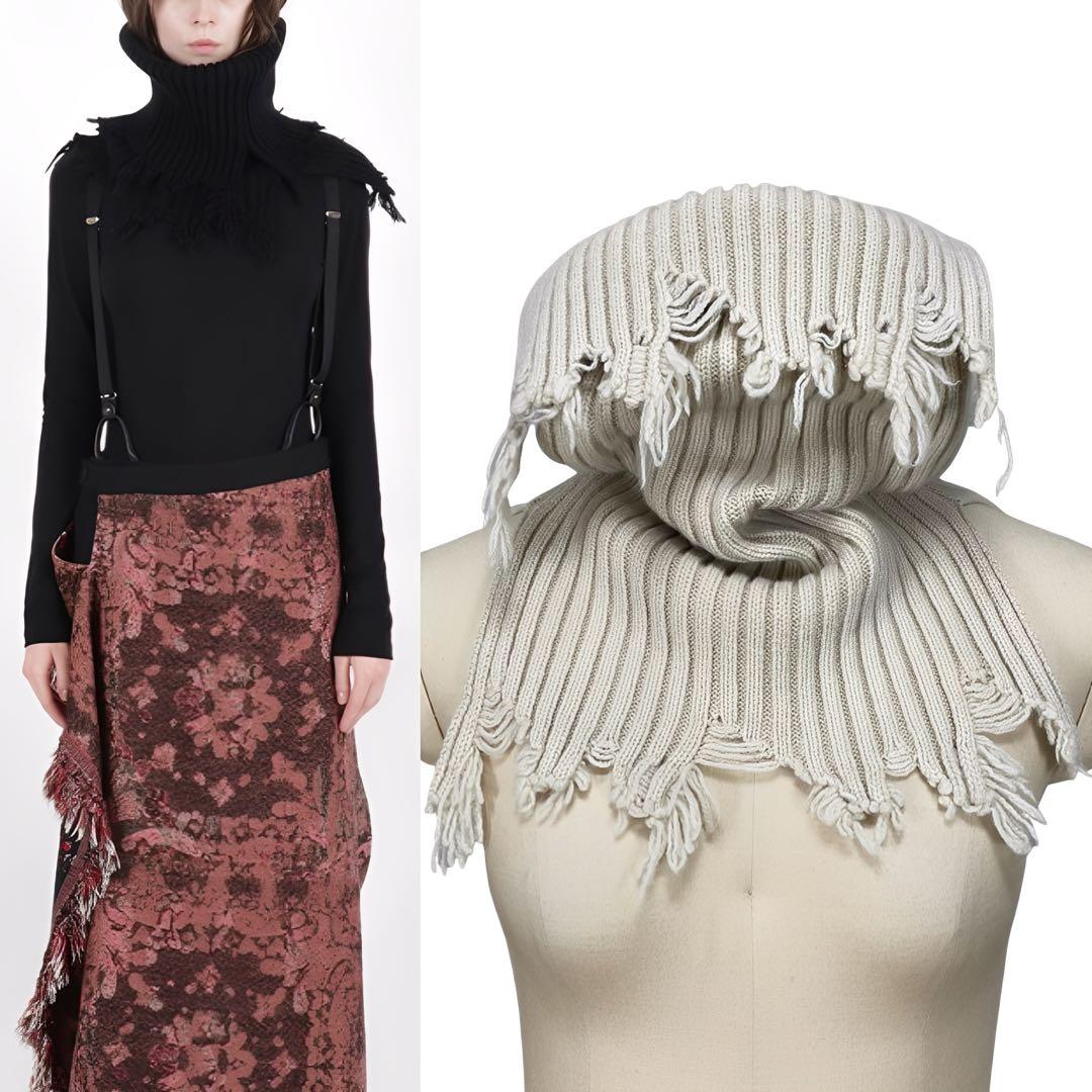 Ｙ's 21AW 美品 リブニット 解れ加工 スヌード アイボリー Y's 21AW 美品 リブニット 解れ加工 スヌード アイボリー