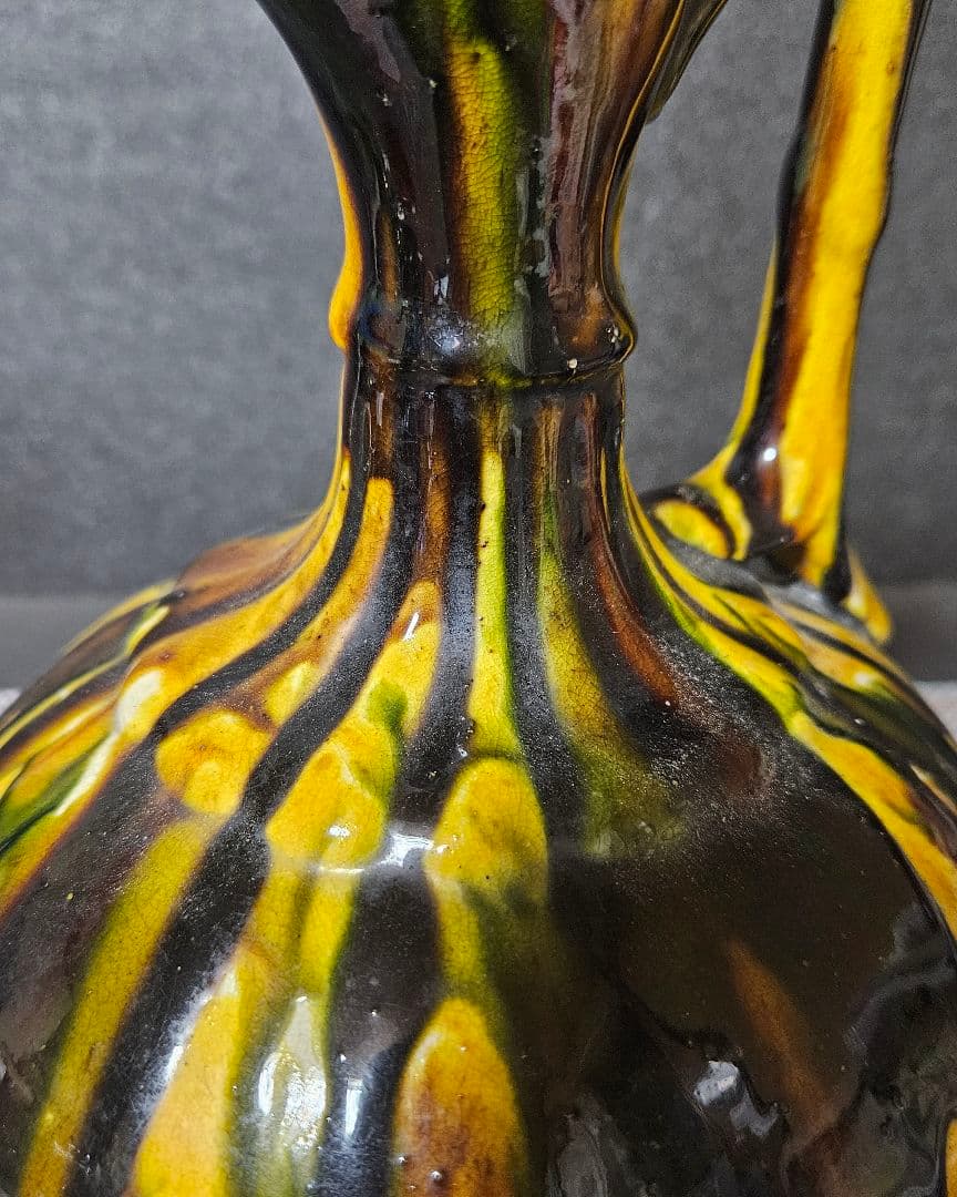 中国古美術 中国古陶磁器 古玩 時代物 遼三彩 鶏頭鶏冠形 手付水注