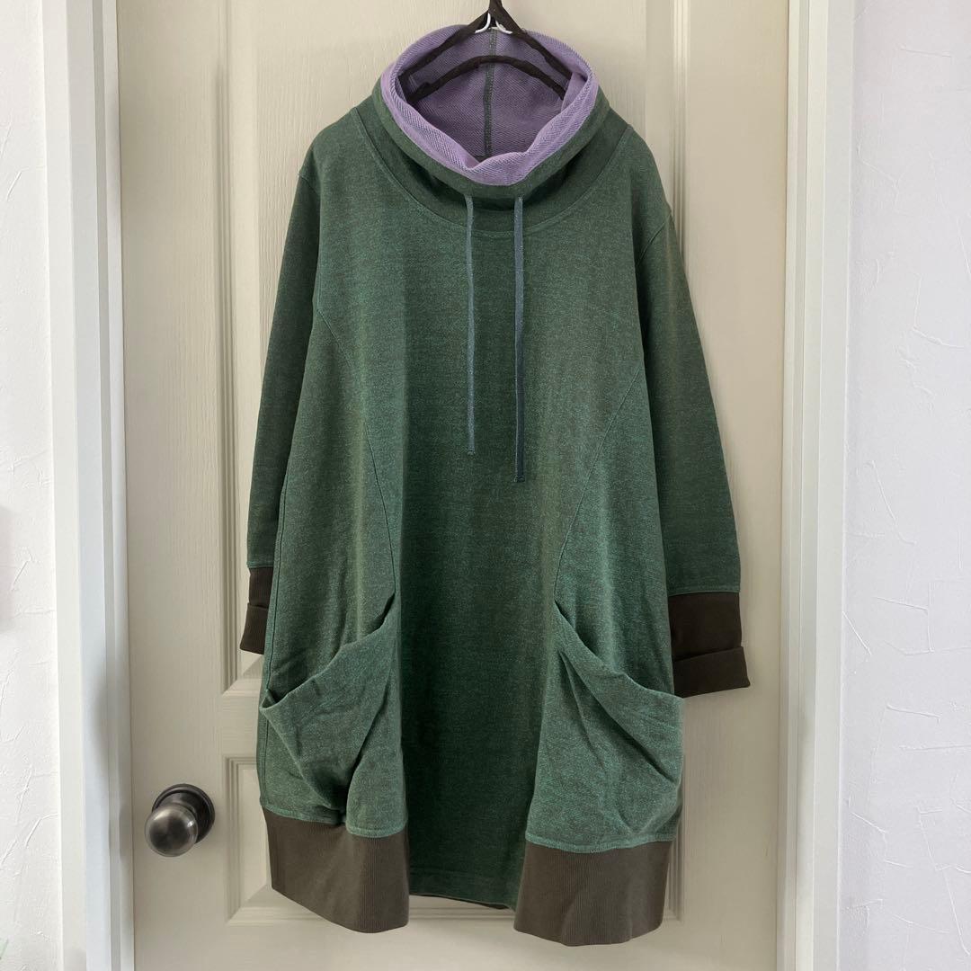 美品キューブキューブcubecubeセンソユニコグリーンスウェットチュニック38 美品キューブキューブcubecubeセンソユニコグリーンスウェット