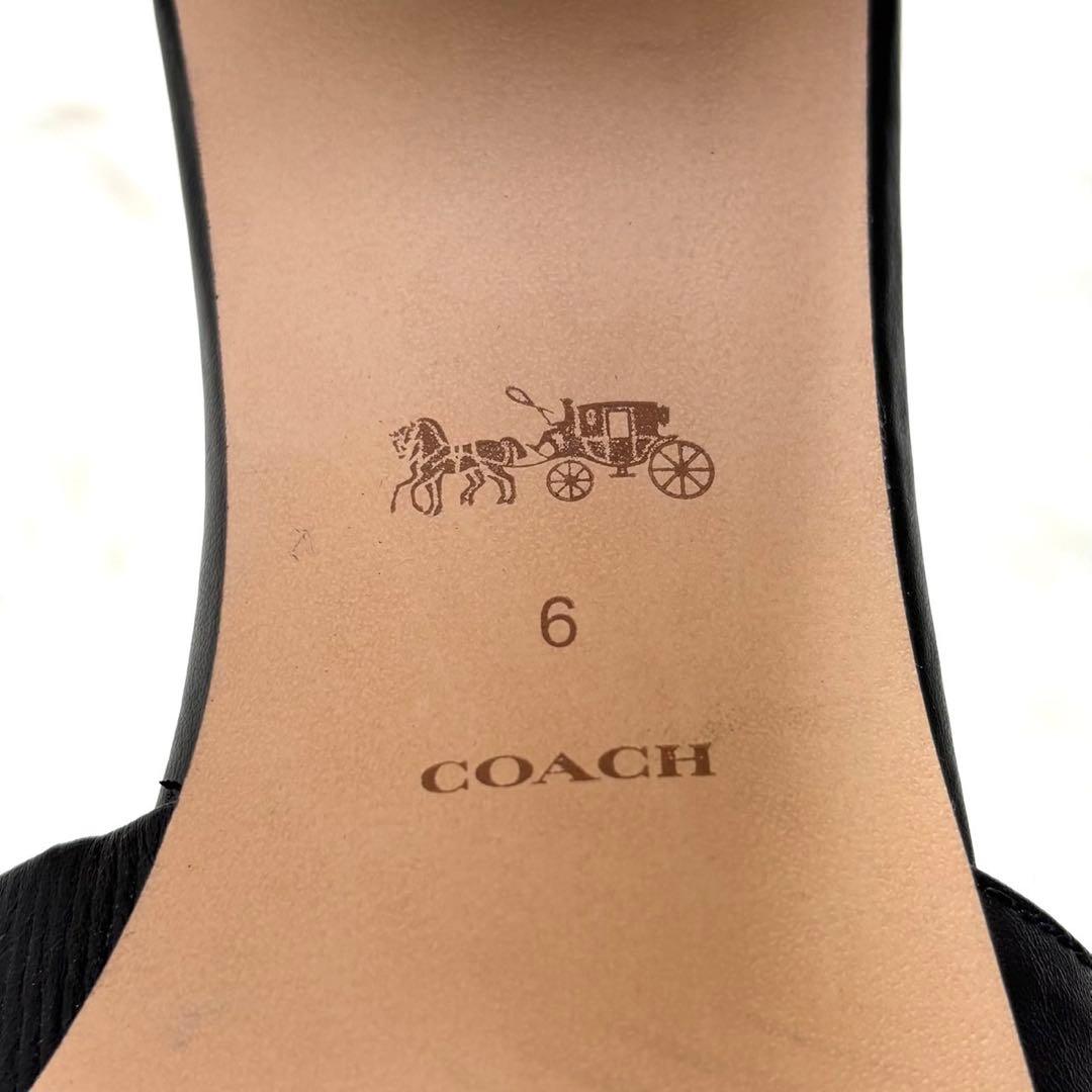 【美品】コーチ　スクエアトゥミュール　ヒール　ロゴ金具　ブラック　23.5cm
