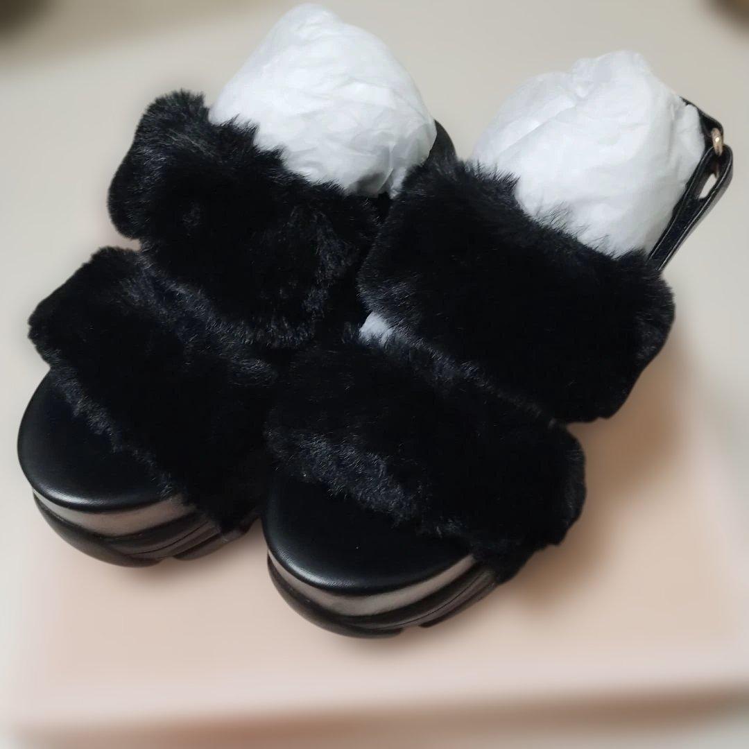 R＆Eブラックファープラットフォームサンダル23.0~24.0 アールアンドイー R&E 【2025AW新作】【R&E】バックストラップ厚底サボ