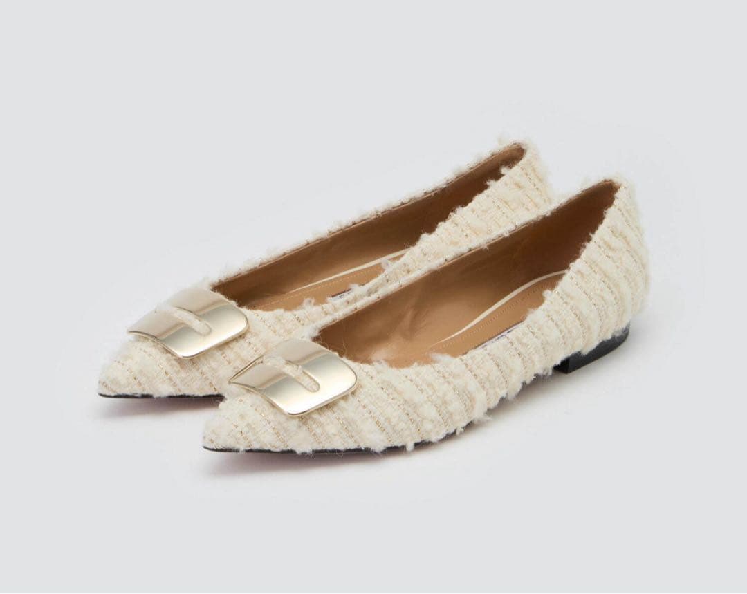 ペリーコ　フラットシューズ 38 ツイード　ホワイト ペリーコ フラットシューズ 38 ツイード ホワイト ペリーコ フラット