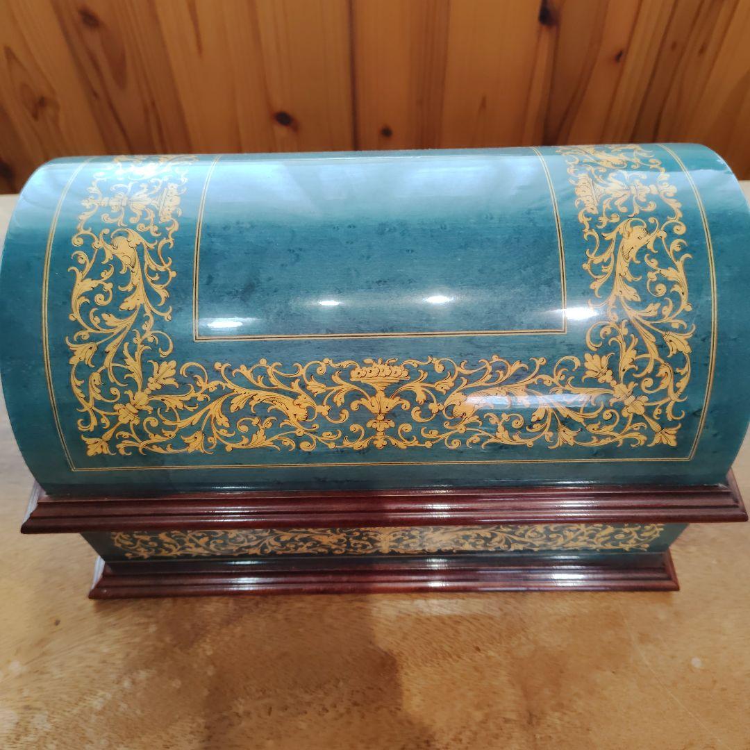 リュージュ青と金の装飾 木製オルゴール REUGE リュージュ シンギングバード ボックス オルゴール ブルー GP