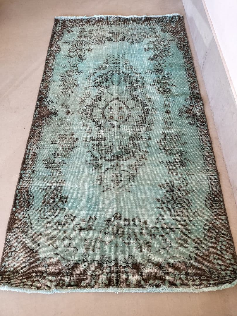 最終価格】エメラルドグリーンオーバーダイ ヴィンテージトルコラグ No