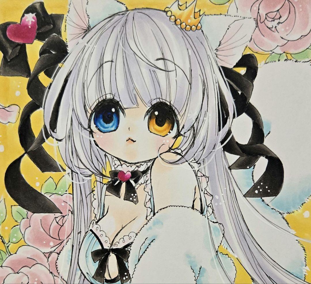 手描きイラスト オリジナル 白猫姫 色紙 アナログ - メルカリ