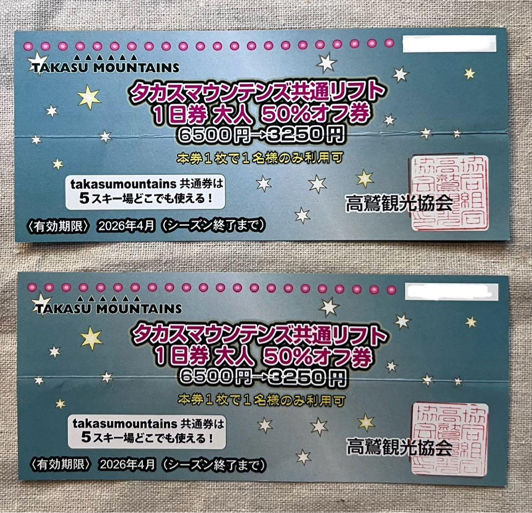 高鷲スノーパーク ダイナランド 鷲ヶ岳 半額券 2枚セット タカス