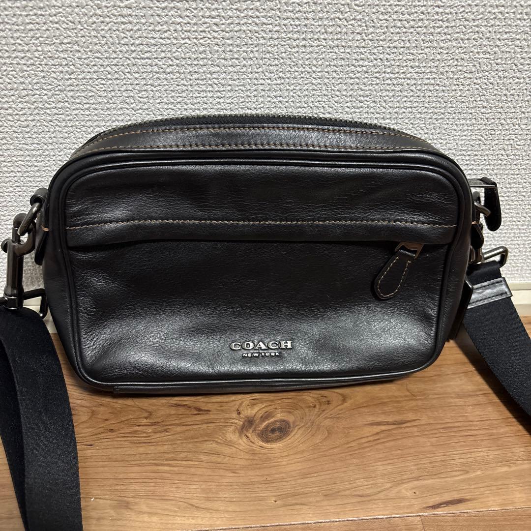 COACH コーチ　ブラックレザー ショルダーバッグ COACH】コーチ スムースレザー ペネロペ ロゴ スリム ショルダー