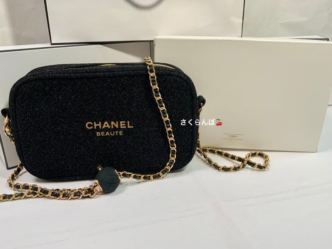 シャネル ノベルティ 化粧ポーチ ショルダーバッグ ブラック チェーン