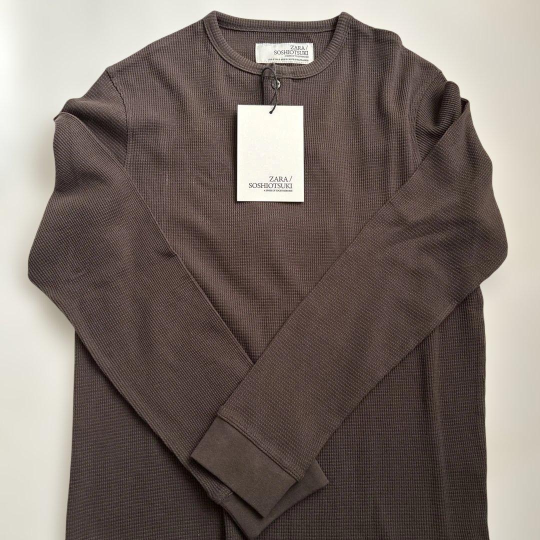 zara soshiotsuki ヘンリーネックワッフルTシャツ ブラウン - メルカリ