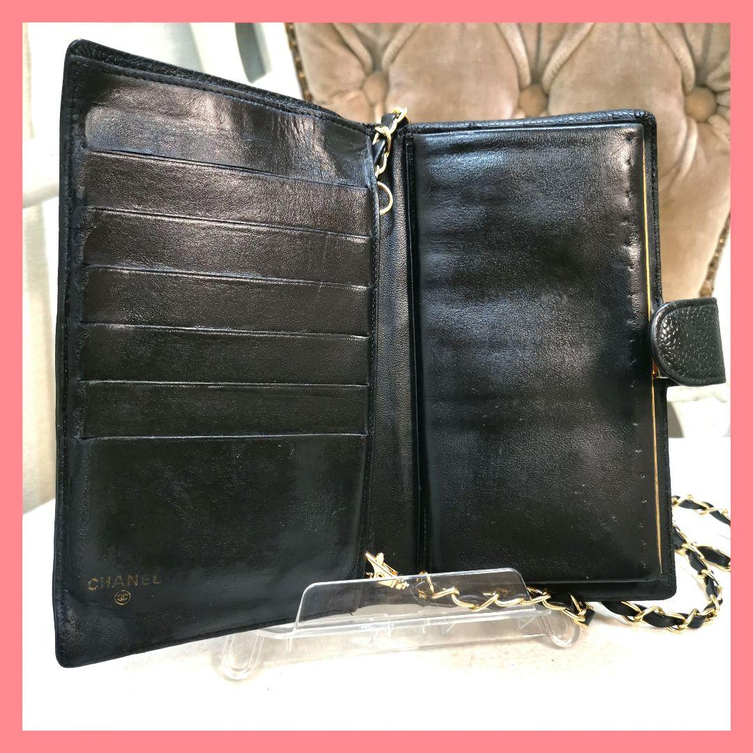 希少】シャネルCHANEL黒キャビアスキン大ココがま口長財布 新品
