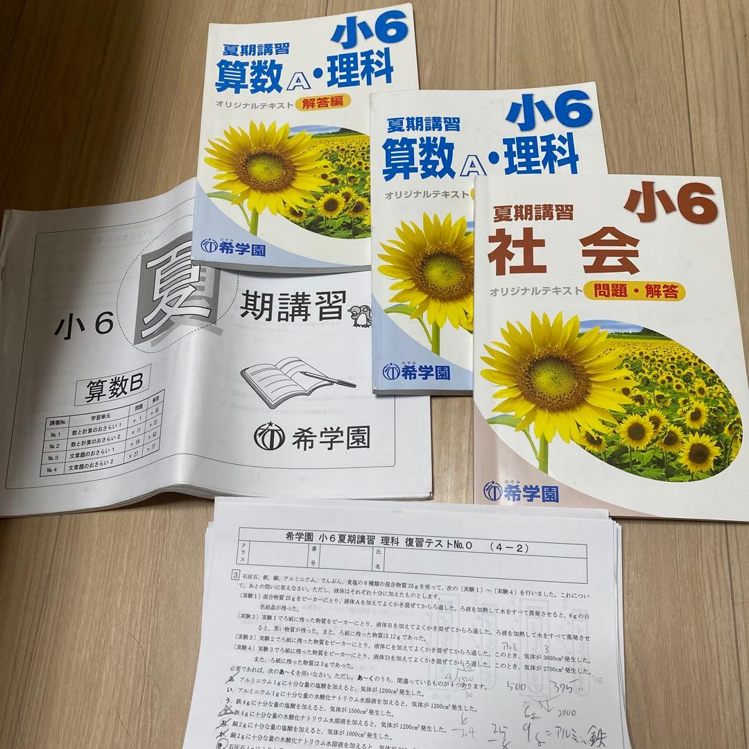 希学園 小6 算数、理科、国語、社会夏期講習テキスト - メルカリ