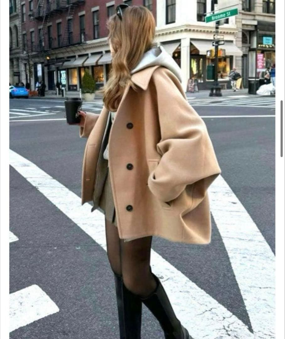 値下げ　ZARA オーバーサイズウールコート ショート　ベージュ 値下げ ZARA オーバーサイズウールコート ショート ベージュ xxxs-xxs