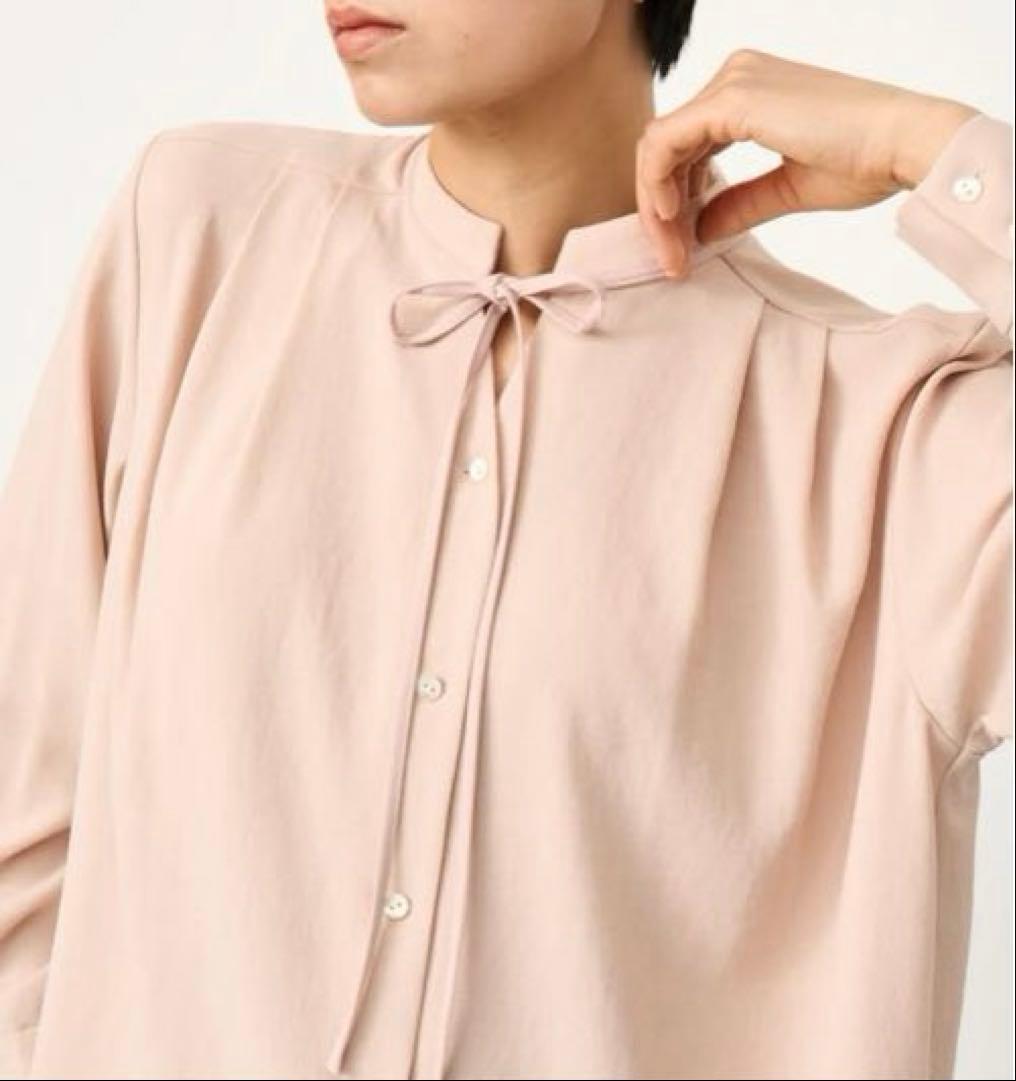 美品 ソージュ ジョーゼットリボンブラウス ボウタイ とろみ ピンク