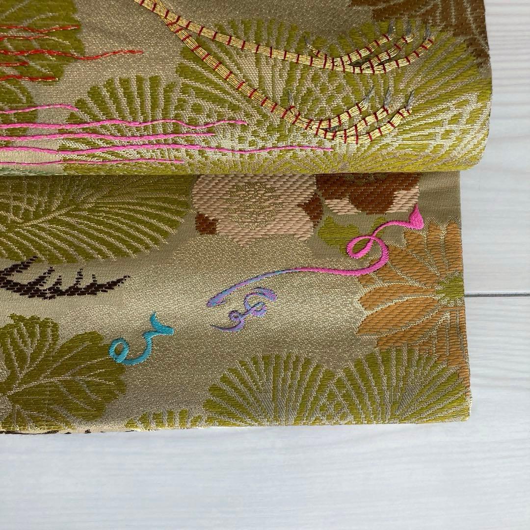 アンティーク名古屋帯　鶴の刺繍　金駒刺繍　上質　正絹　No.2-24