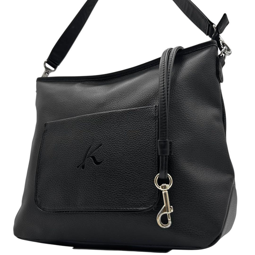 未使用級 キタムラ ショルダーバッグ 2way レザー 黒 Kロゴ 斜め掛け