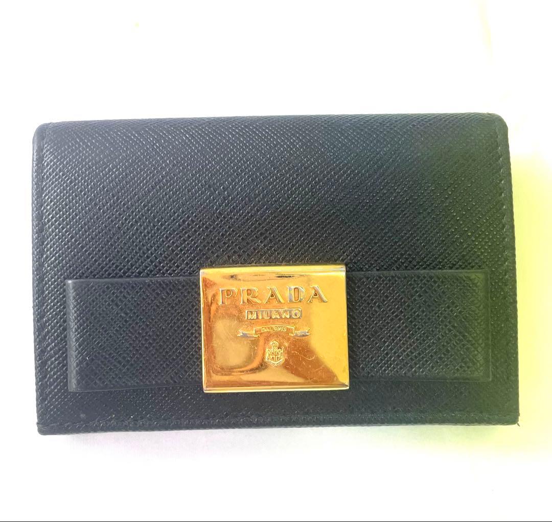 専用‼️PRADA【プラダ】カードケース　名刺入れ　サフィアーノ　ブラック　リボン 新品]PRADA ブラックレザー 名刺入れ プラダ サフィアーノ SAFFIANO