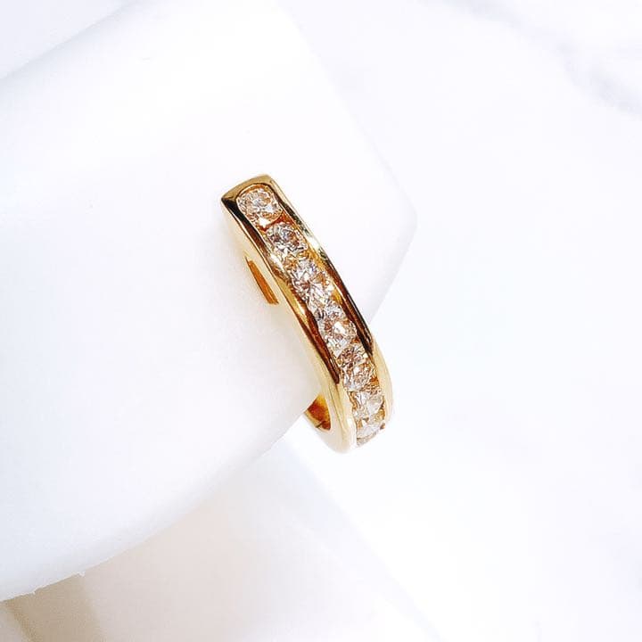 ■未使用品■K18 片耳 ダイヤフープピアス 0.402ct