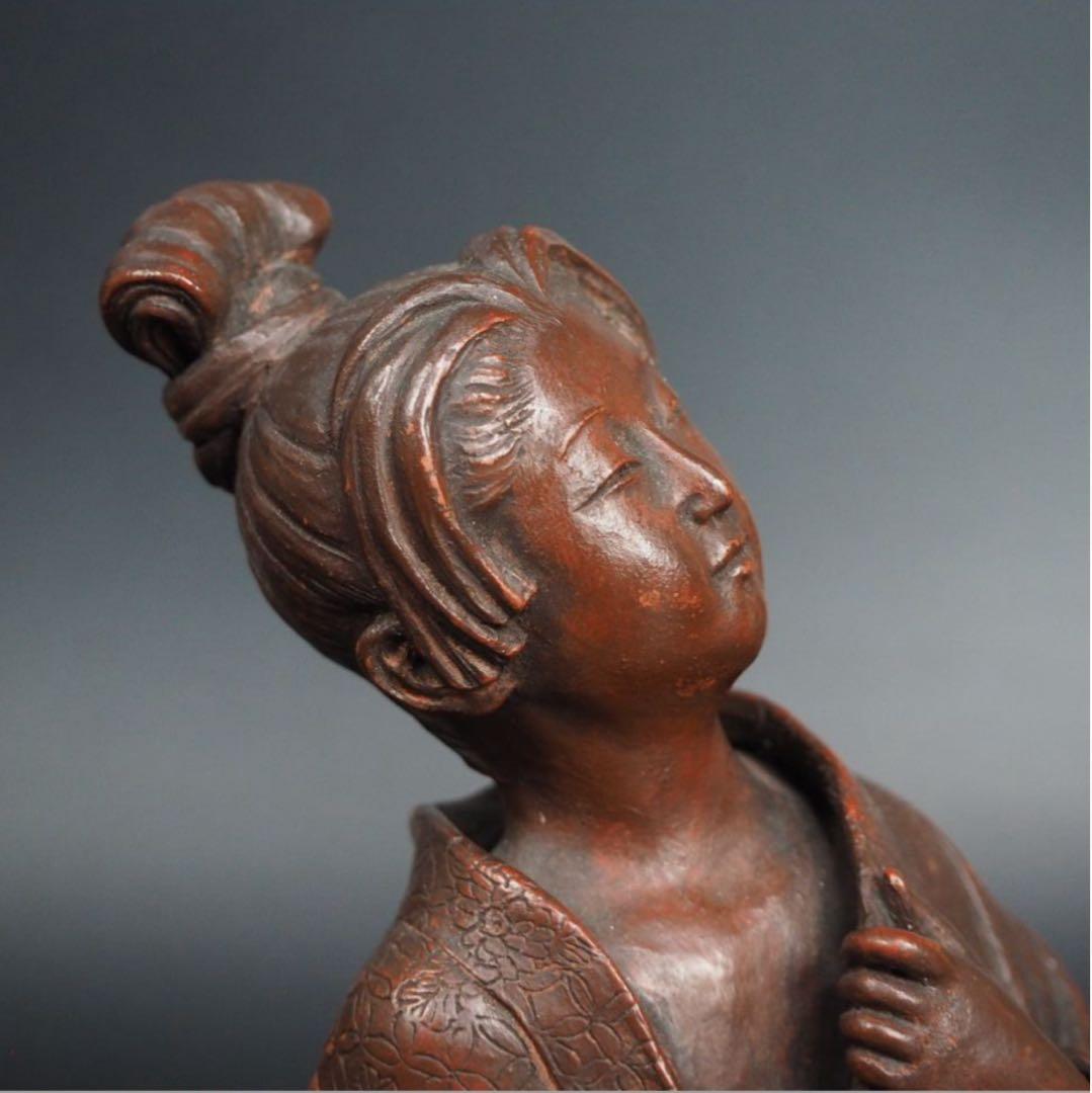 勝俣博送料無料 博物館級　江戸～明治　備前焼　女性像　在銘・木箱付★傑作★