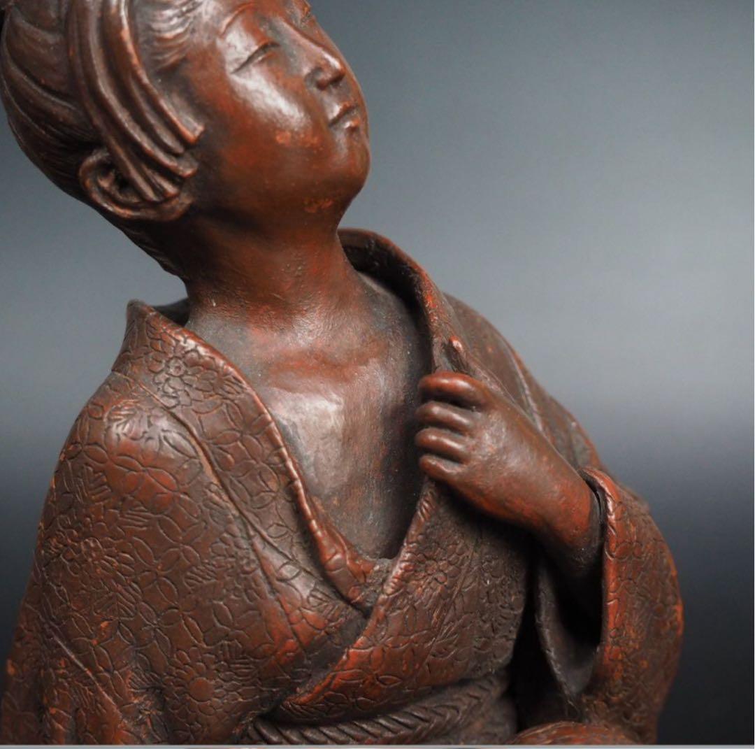 勝俣博送料無料 博物館級　江戸～明治　備前焼　女性像　在銘・木箱付★傑作★