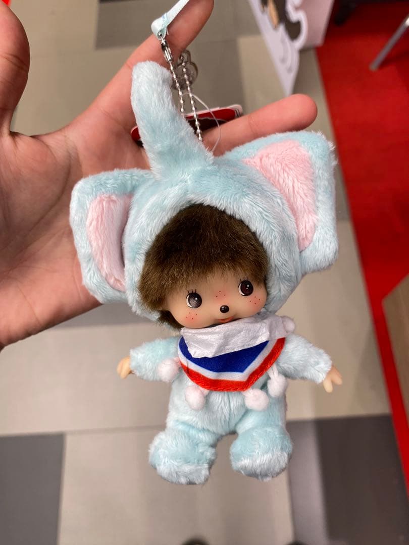 タイ限定の象モンチッチぬいぐるみと象ベビチッチキーチャンセット(青