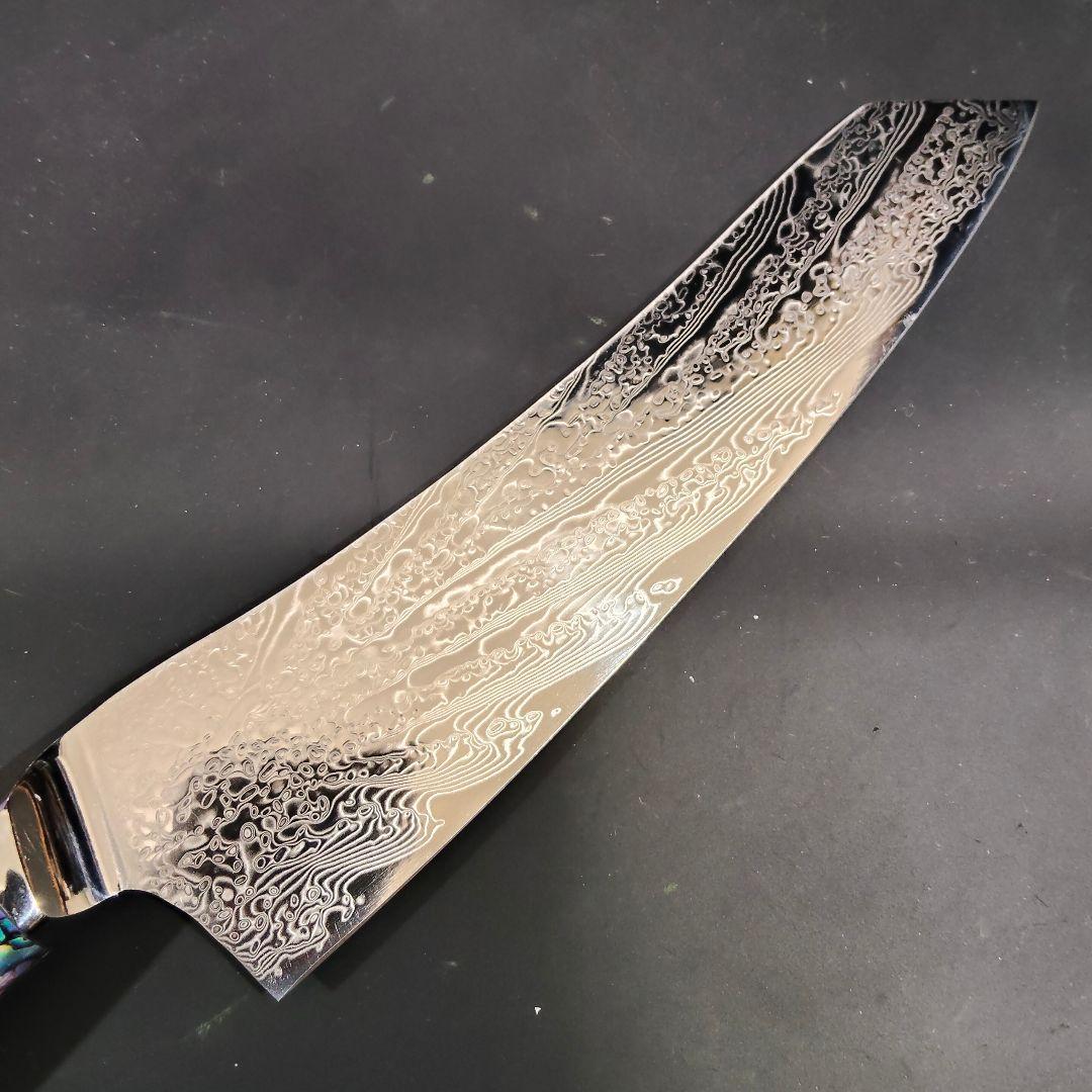 魚捌き 鬼反り 剣型 切付型 牛刀 V金10号 67層ダマスカス 包丁アワビ殻